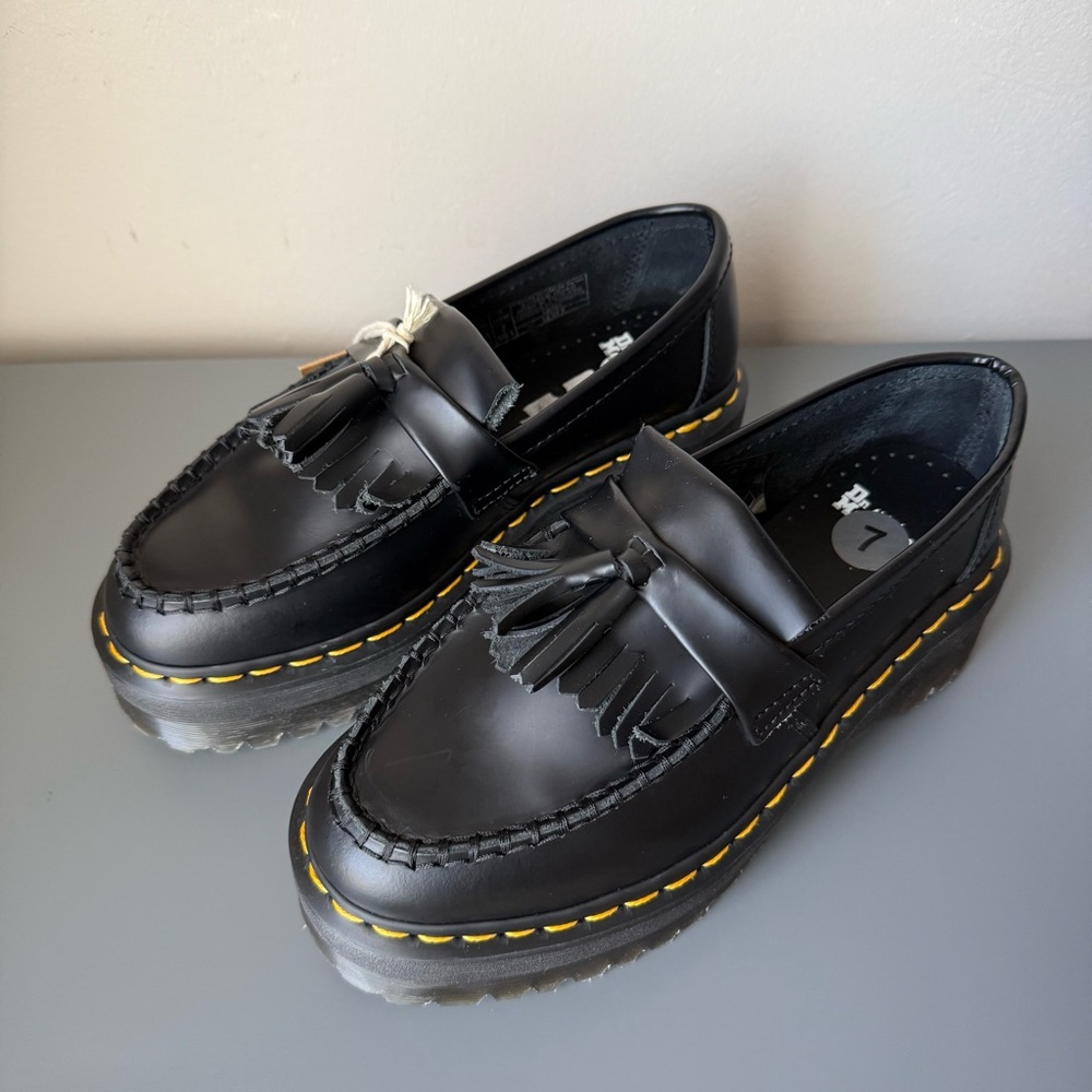 Dr. Martens Adrian Quad Platform Tassel Loafers Black Leather Size 7